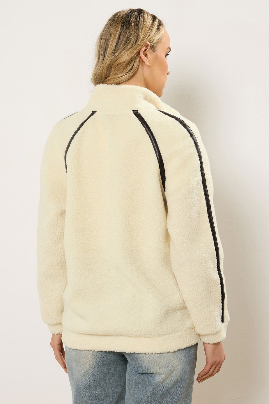Long Tall Sally Ivory White Tape Detail Fleece Jacket