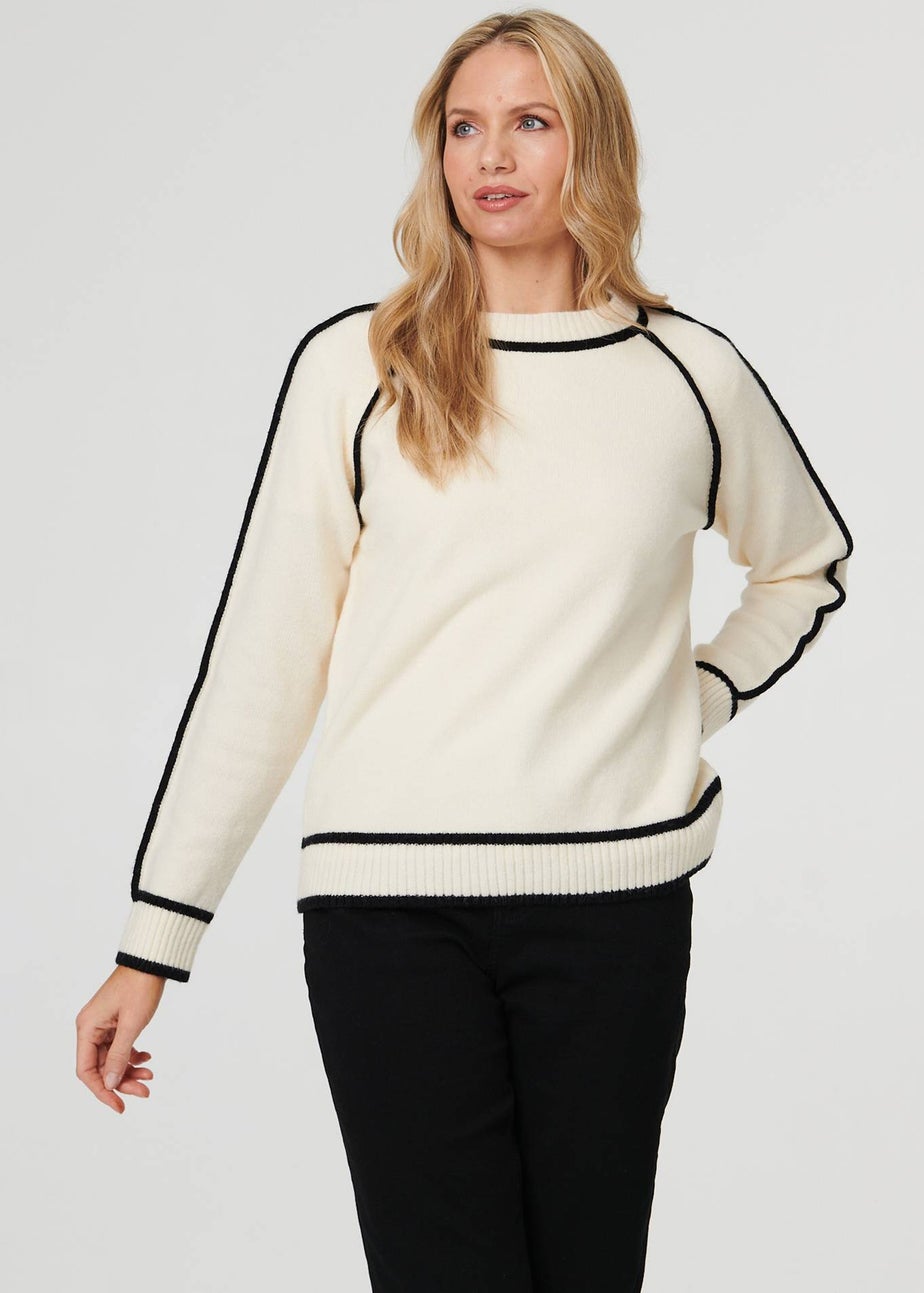 Izabel London Cream Contrast Trim Long Sleeve Jumper