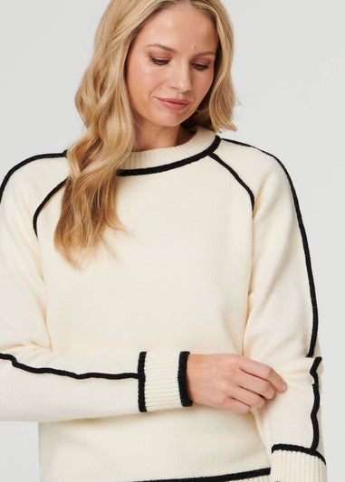 Izabel London Cream Contrast Trim Long Sleeve Jumper