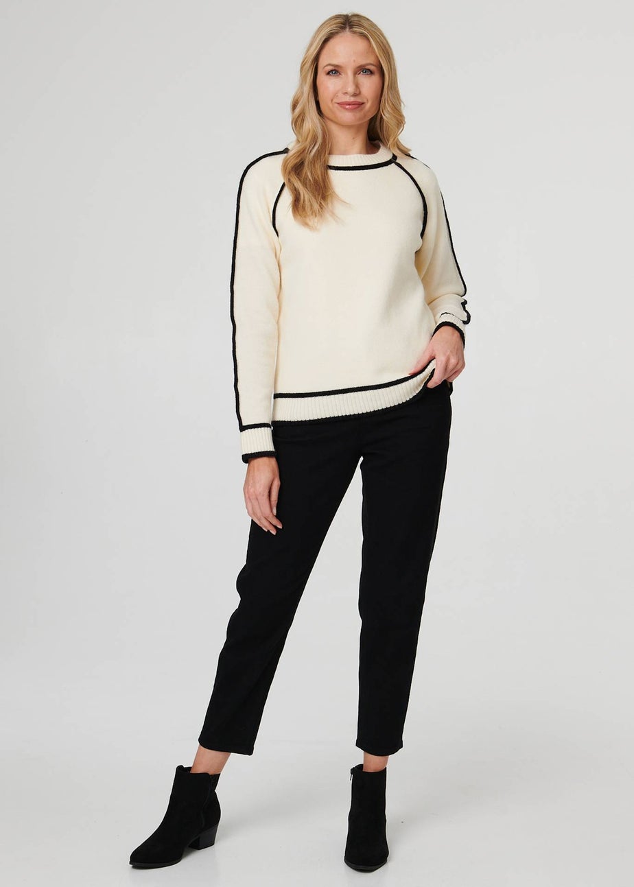 Izabel London Cream Contrast Trim Long Sleeve Jumper