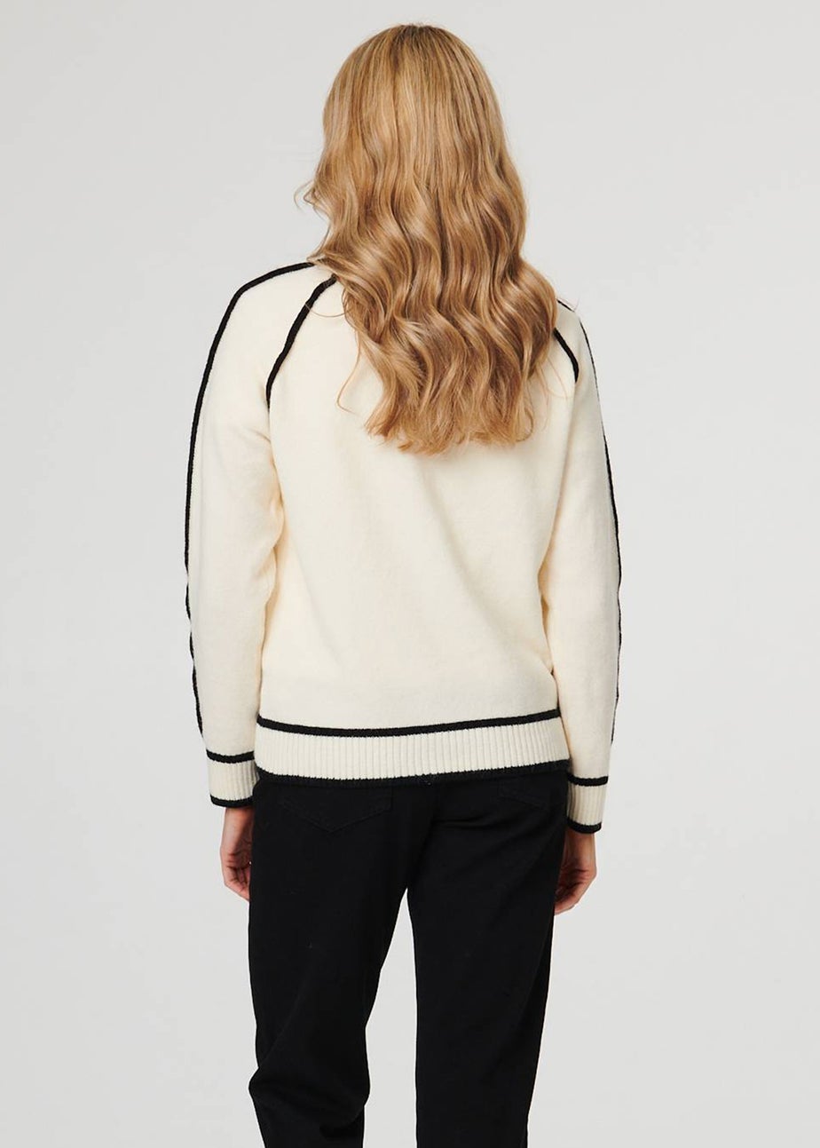 Izabel London Cream Contrast Trim Long Sleeve Jumper