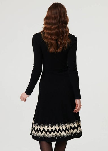 Izabel London Black Border Print Knee Length Knit Dress