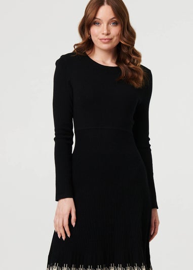 Izabel London Black Border Print Knee Length Knit Dress