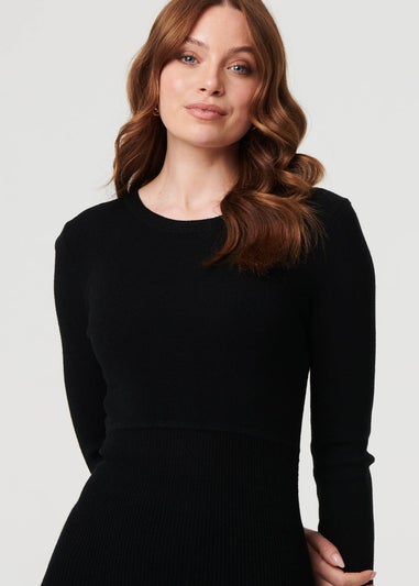 Izabel London Black Border Print Knee Length Knit Dress