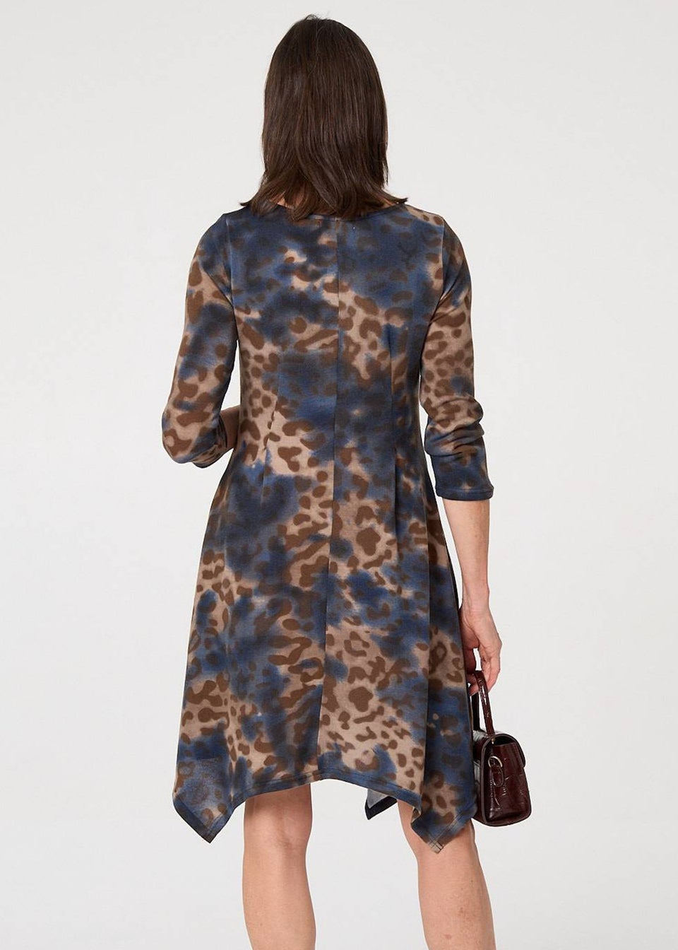 Izabel London Blue Animal Print Hanky Hem Knee Length Dress
