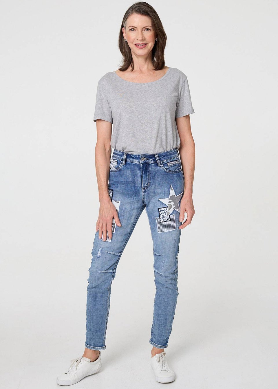 Izabel London Blue Star Patchwork Detail Skinny Jeans