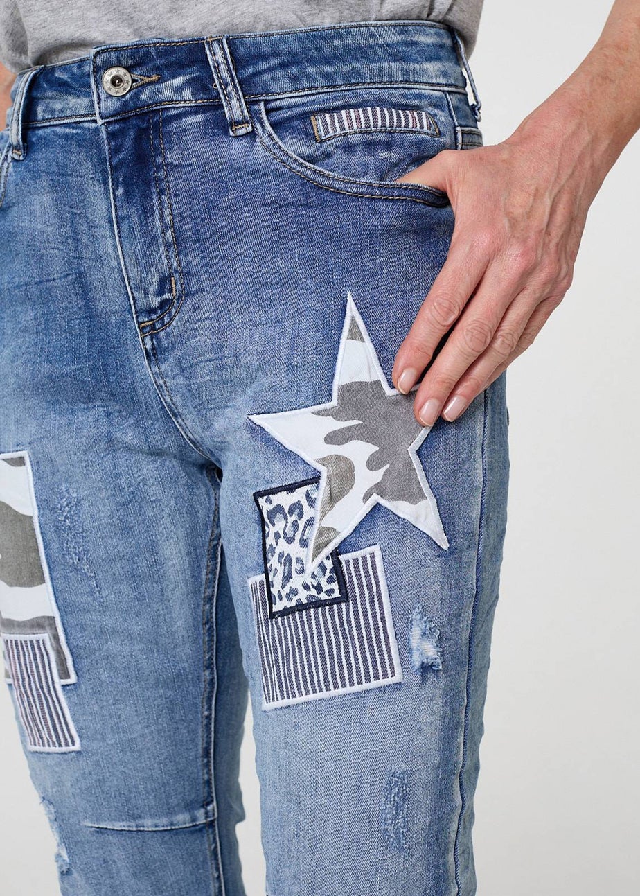 Izabel London Blue Star Patchwork Detail Skinny Jeans