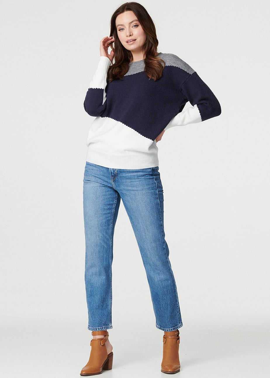 Izabel London Navy Colour Block Relaxed Knit Sweater