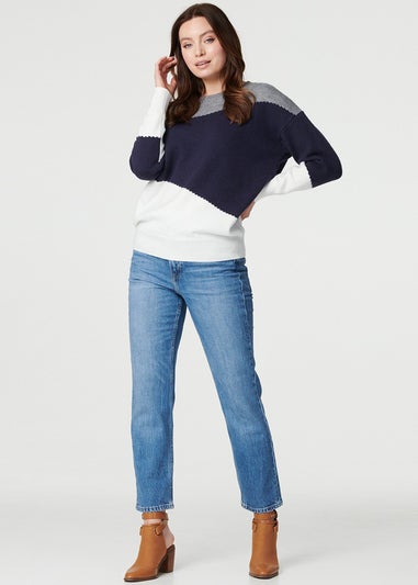 Izabel London Navy Colour Block Relaxed Knit Sweater