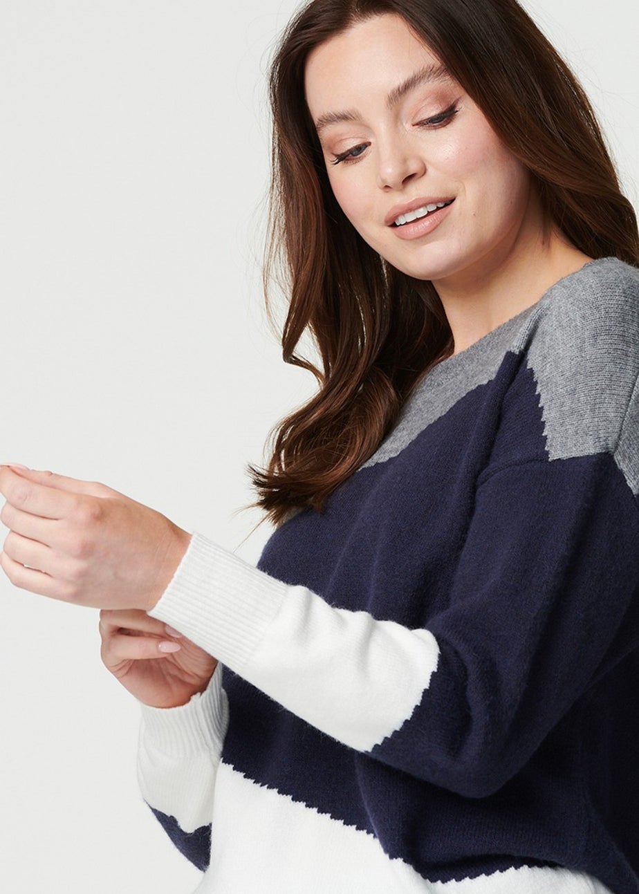 Izabel London Navy Colour Block Relaxed Knit Sweater