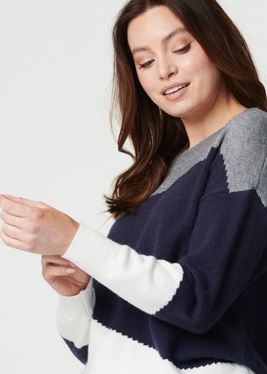 Izabel London Navy Colour Block Relaxed Knit Sweater