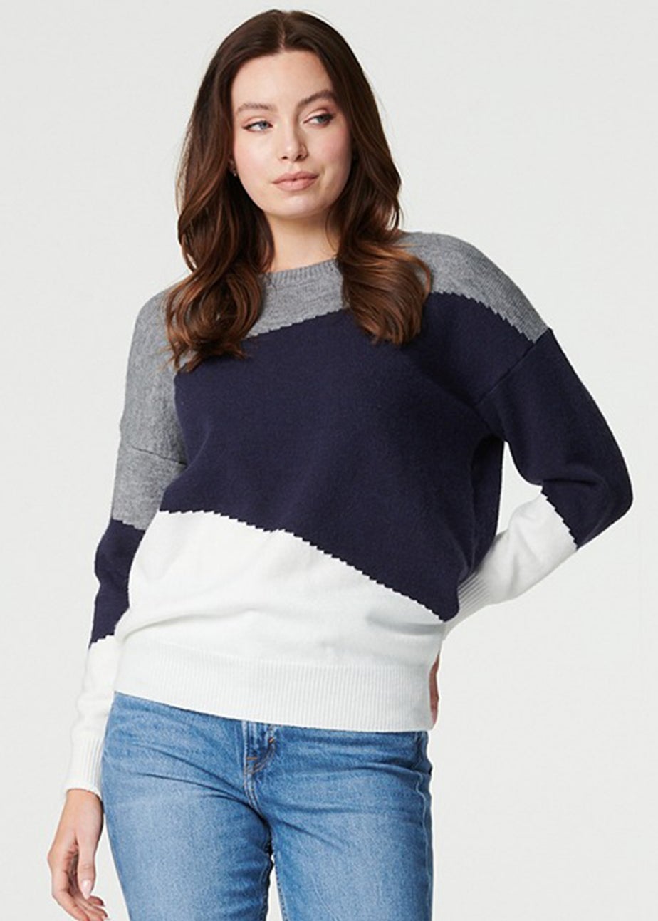 Izabel London Navy Colour Block Relaxed Knit Sweater
