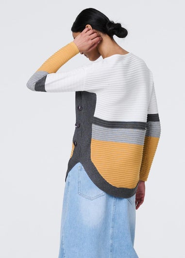 Izabel London Mustard Colour Block Zip Detail V-Neck Jumper