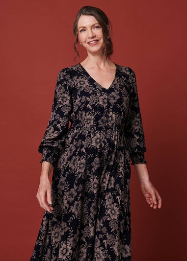 Izabel London Navy Floral Lace Long Sleeve Maxi Dress