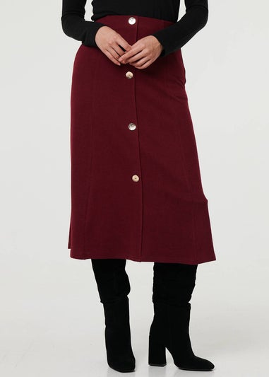 Izabel London Red Buttoned High Waist A-Line Midi Skirt