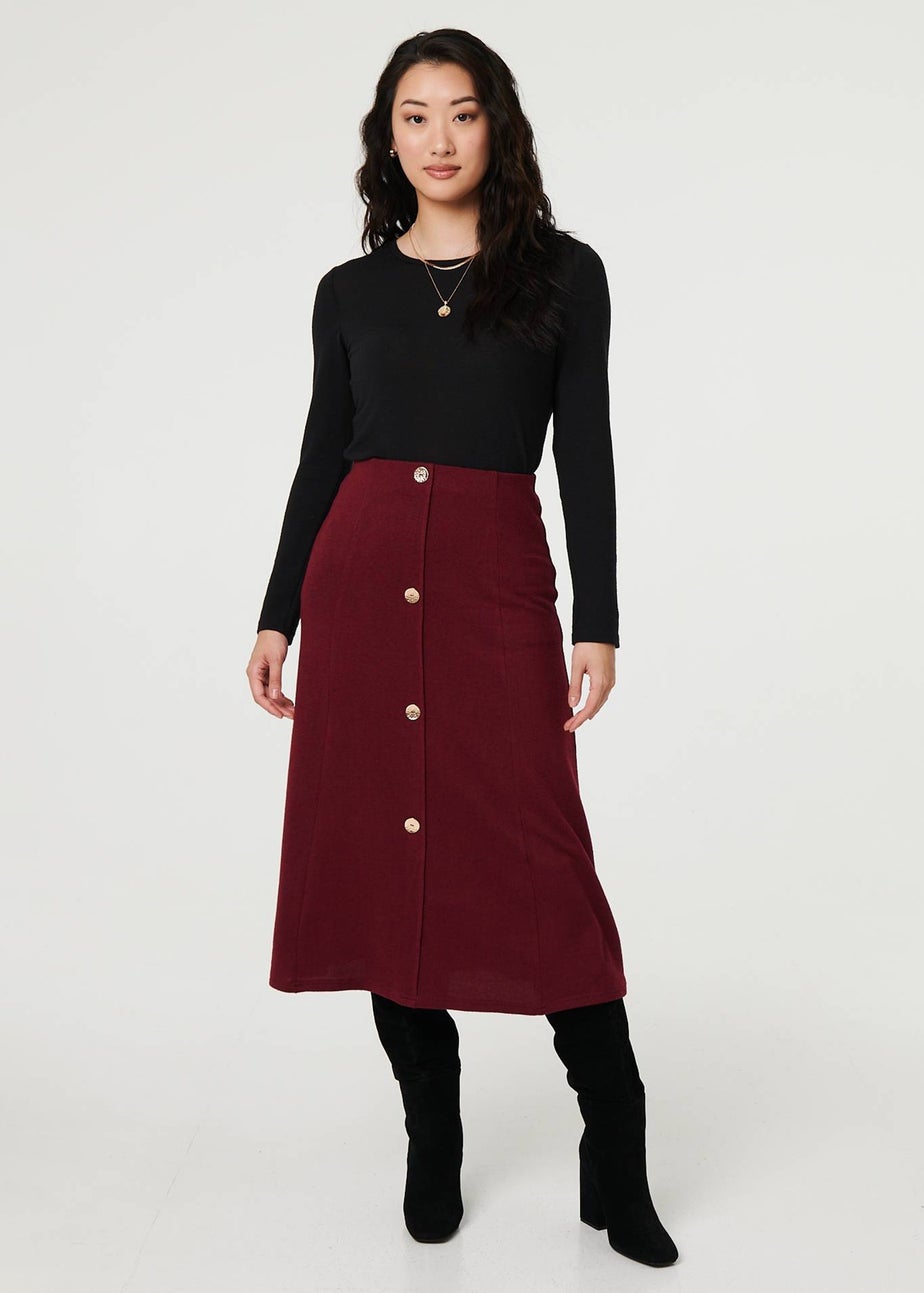 Izabel London Red Buttoned High Waist A-Line Midi Skirt