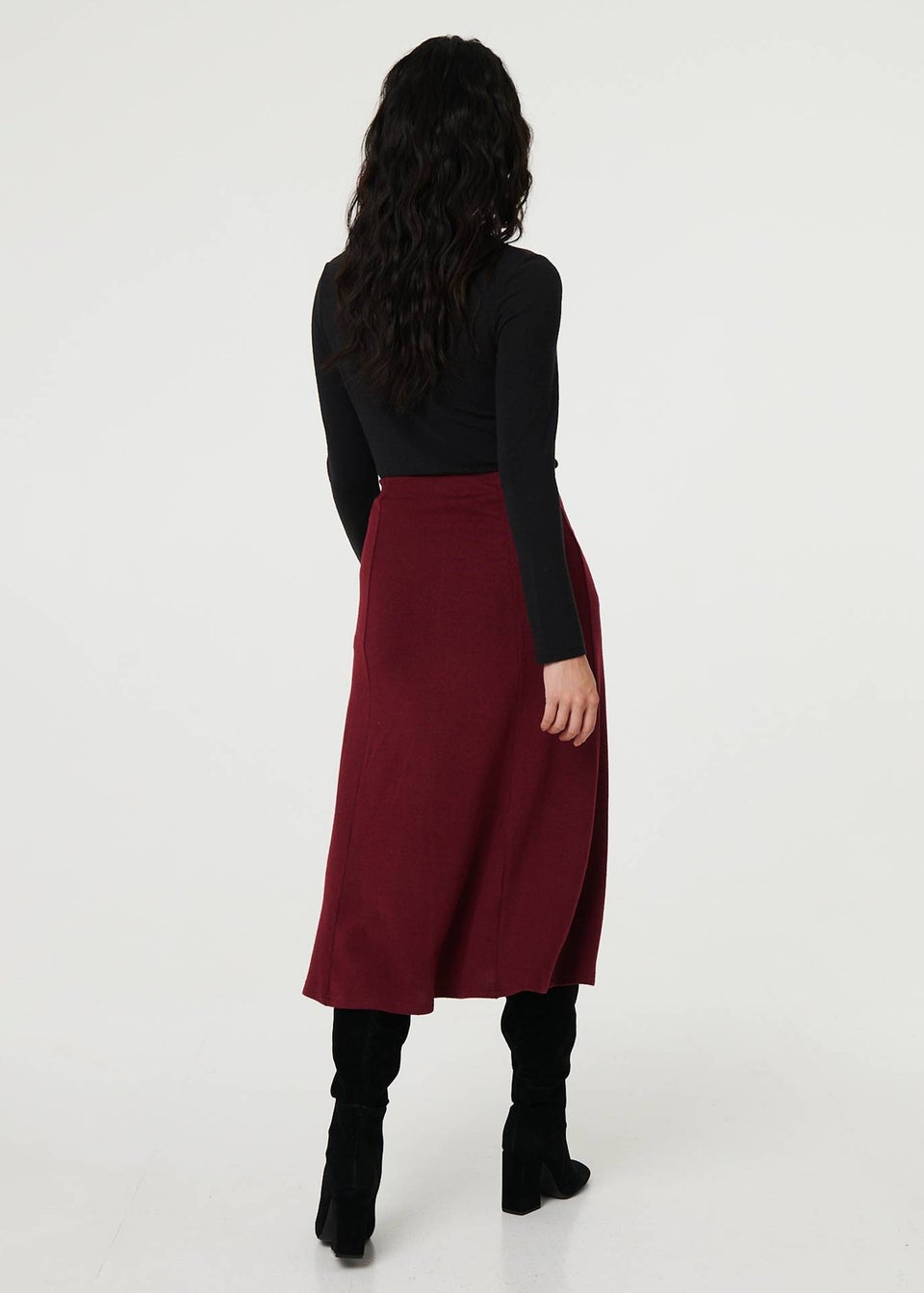 Izabel London Red Buttoned High Waist A-Line Midi Skirt