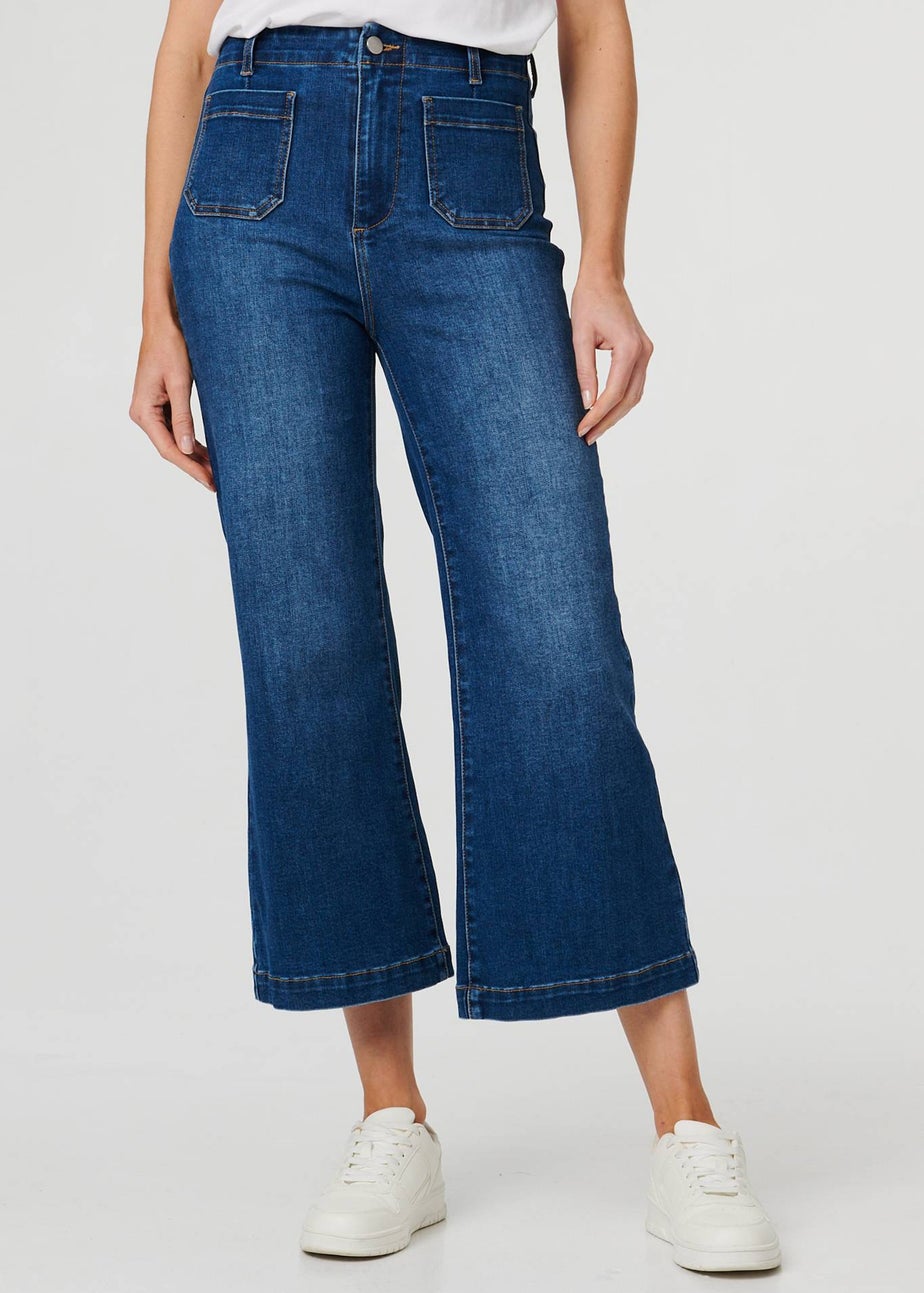 Izabel London Blue High Waist Cropped Flared Jeans