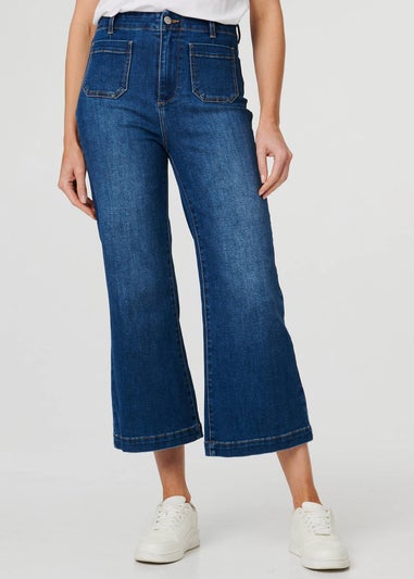 Izabel London Blue High Waist Cropped Flared Jeans