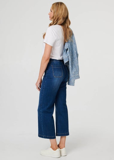 Izabel London Blue High Waist Cropped Flared Jeans