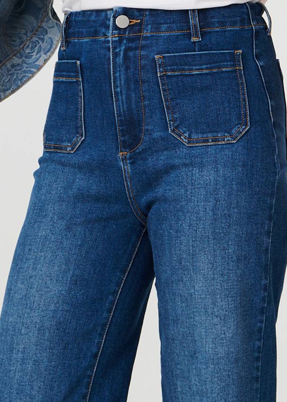 Izabel London Blue High Waist Cropped Flared Jeans