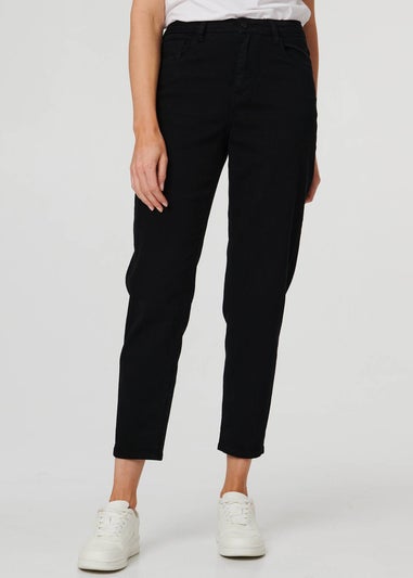 Izabel London Black High Waist Slim Fit Cropped Jeans