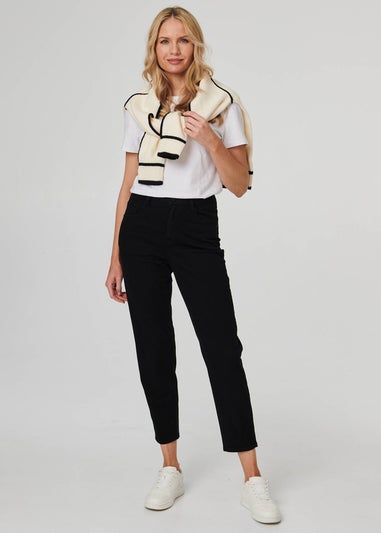Izabel London Black High Waist Slim Fit Cropped Jeans