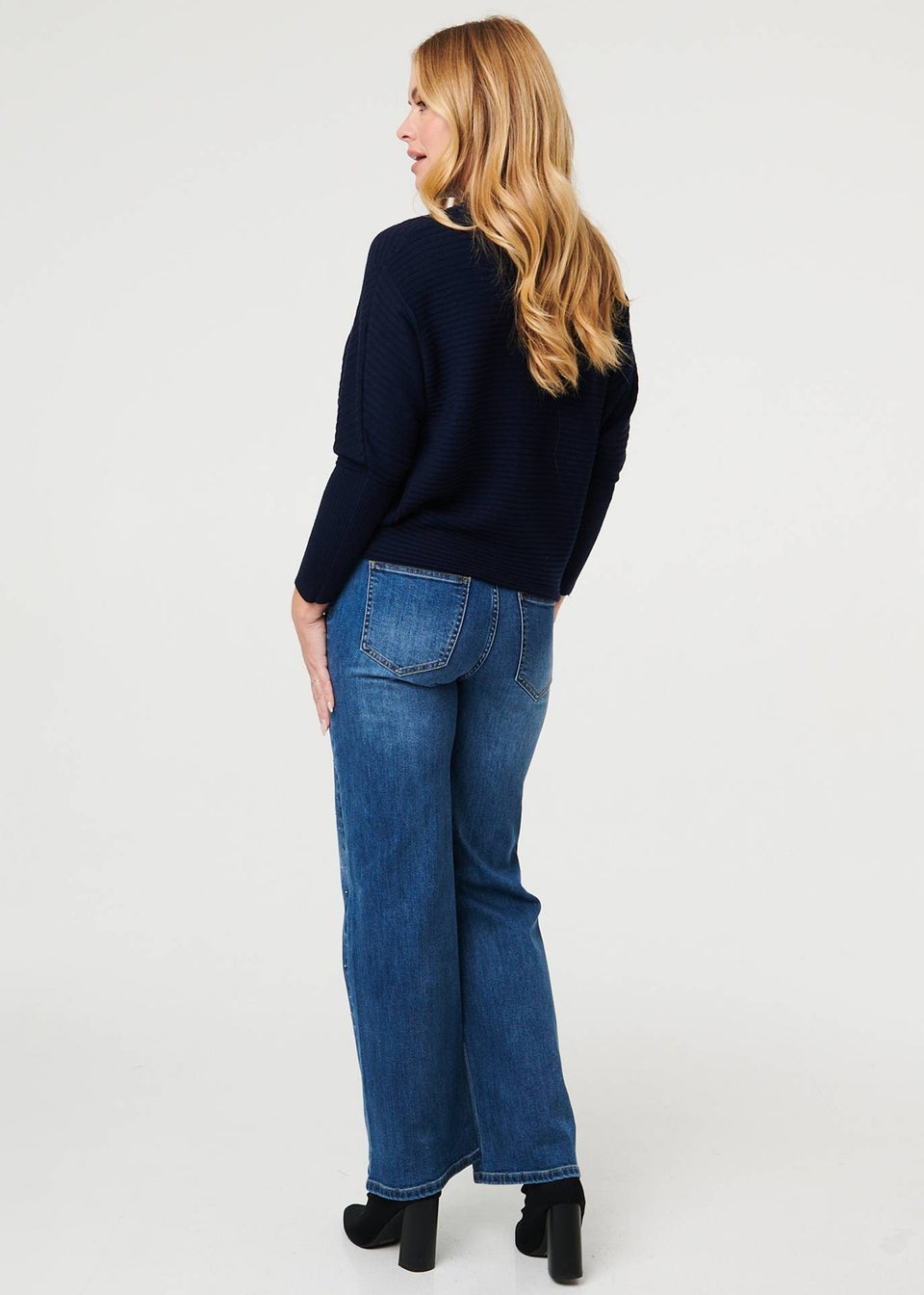 Izabel London Blue Diamante Embellished Straight Fit Jeans