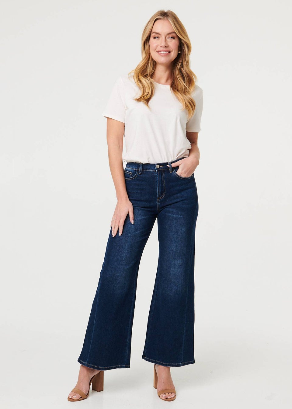 Izabel London Blue High Waist Slim Fit Flared Jeans