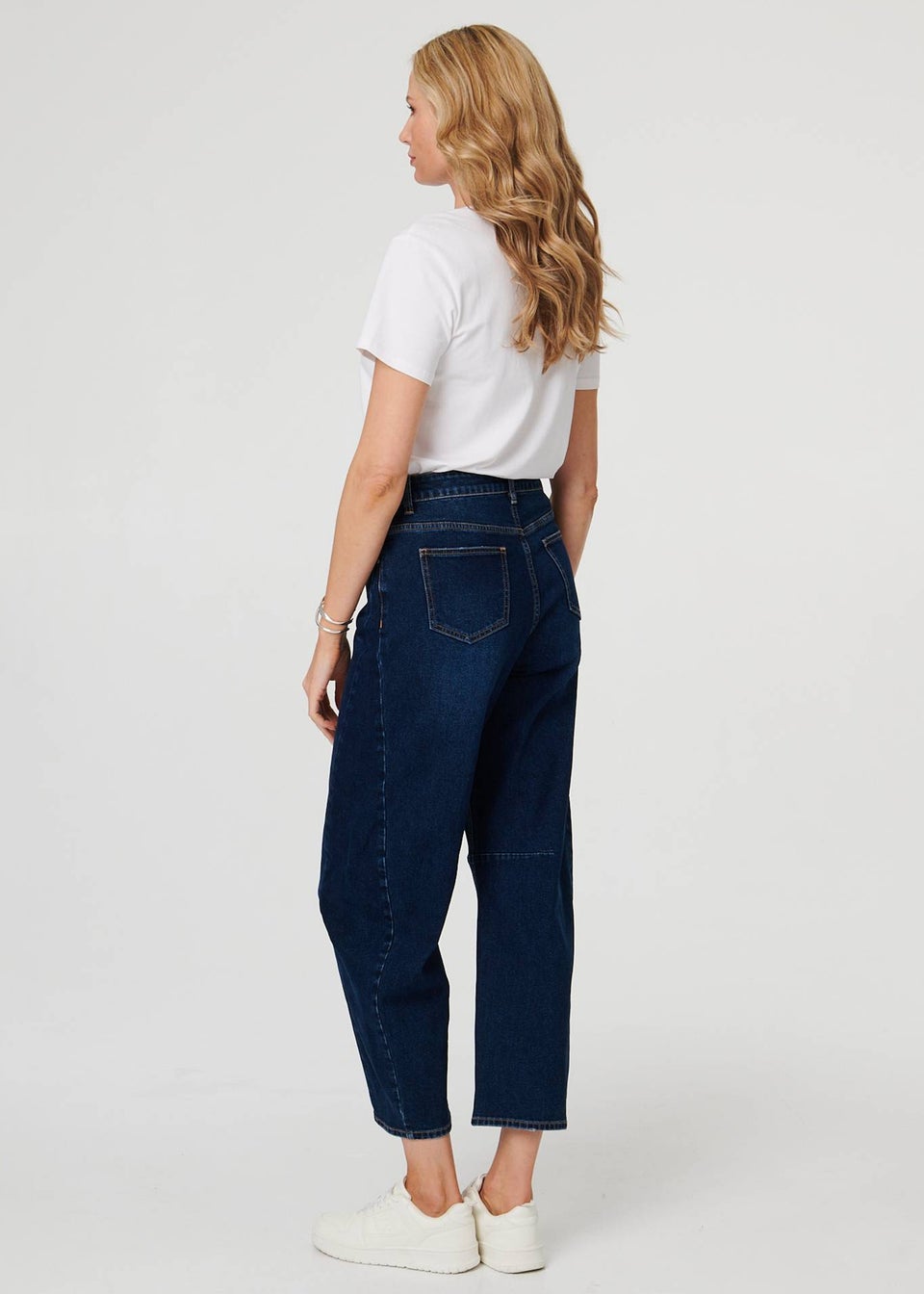 Izabel London Blue High Waist Cropped Barrel Leg Jeans