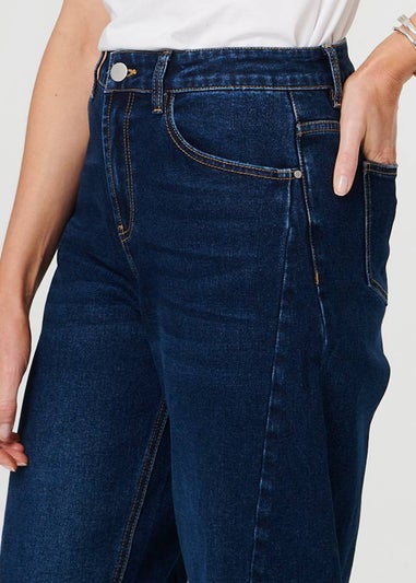 Izabel London Blue High Waist Cropped Barrel Leg Jeans