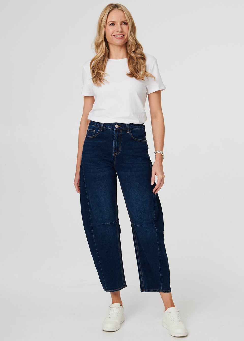 Izabel London Blue High Waist Cropped Barrel Leg Jeans