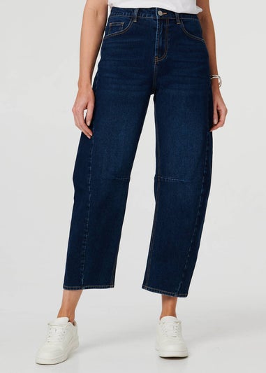 Izabel London Blue High Waist Cropped Barrel Leg Jeans