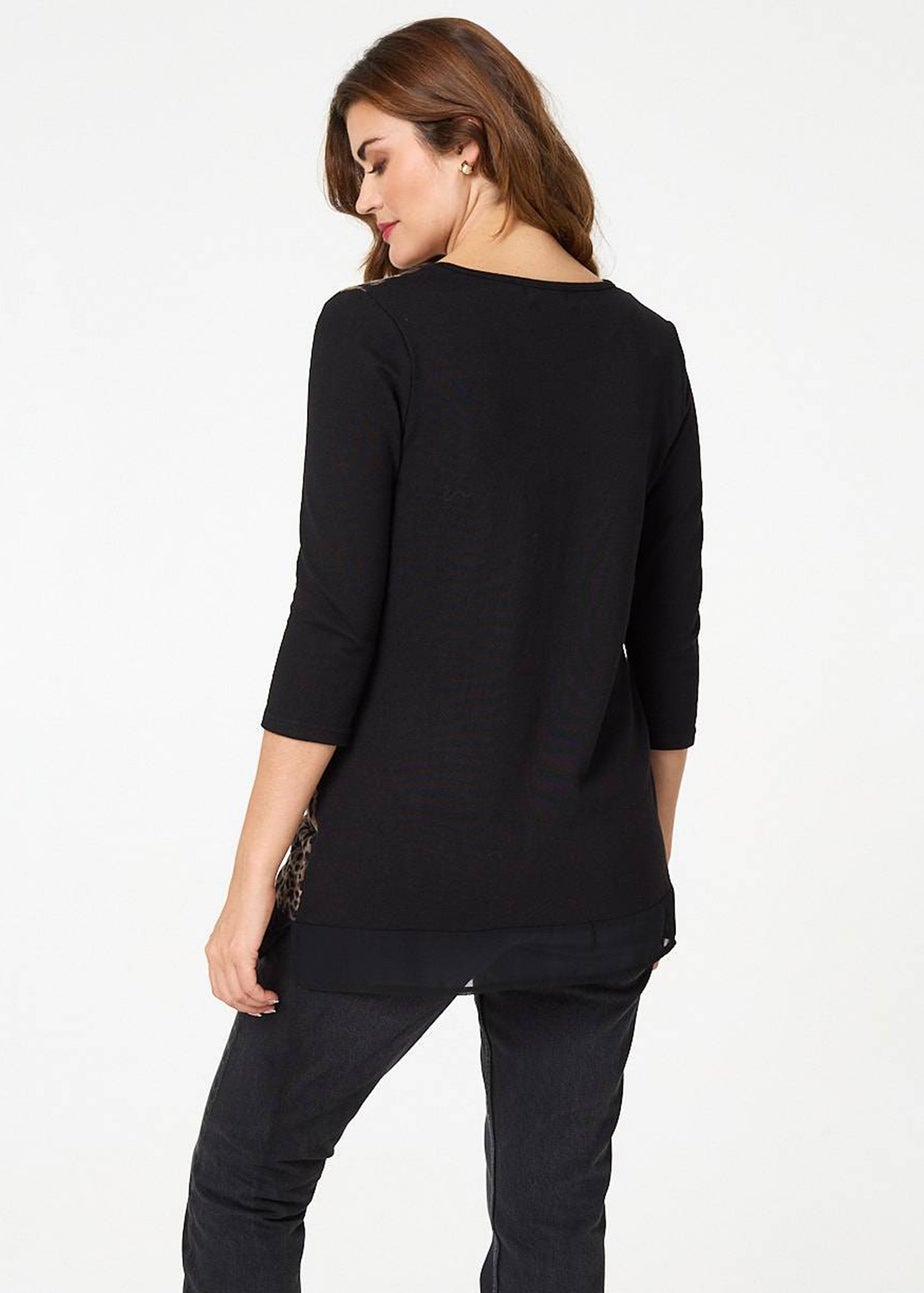 Izabel London Black Animal Print Asymmetric Tunic Top