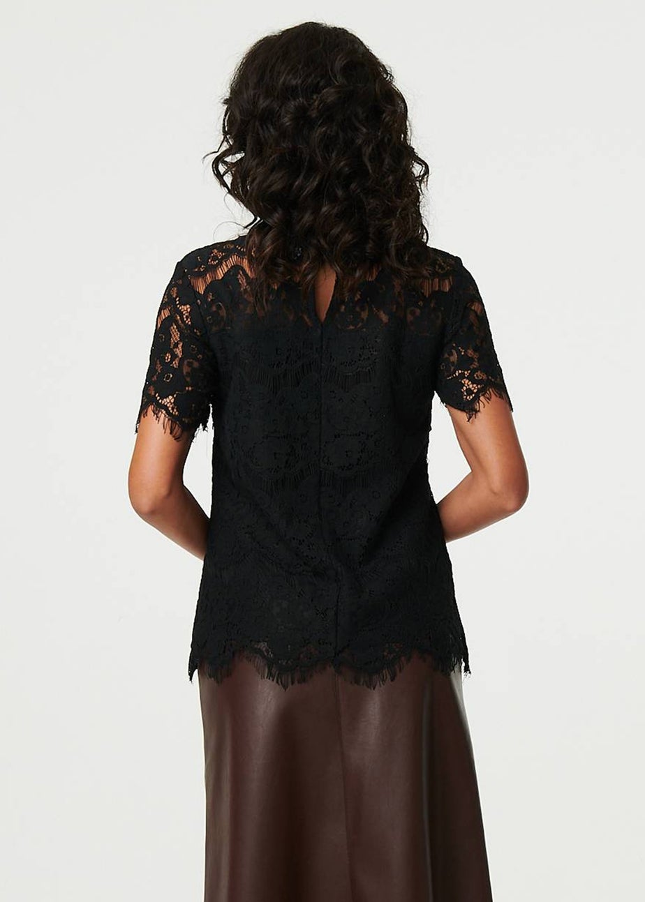 Izabel London Black Lace Overlay Short Sleeve Blouse