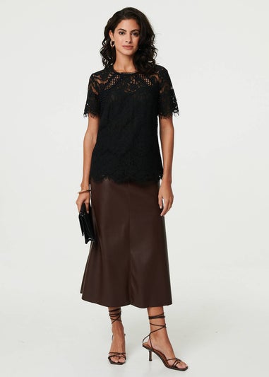 Izabel London Black Lace Overlay Short Sleeve Blouse