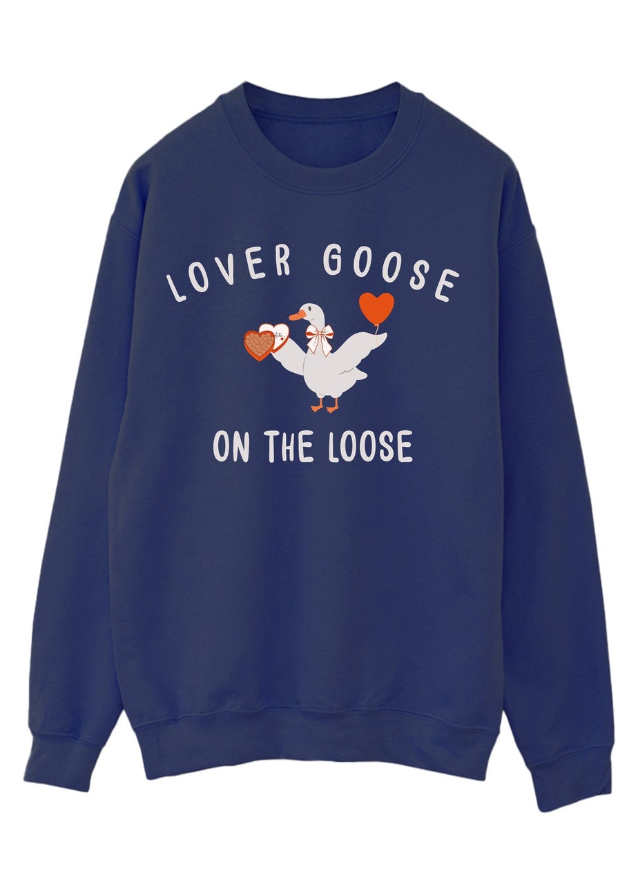 Brands In Valentine's Day Lover Goose Navy Blue Graphic Sweatshirt