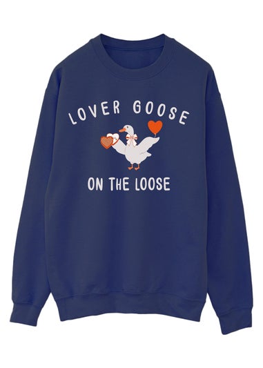 Brands In Valentine's Day Lover Goose Navy Blue Graphic Sweatshirt