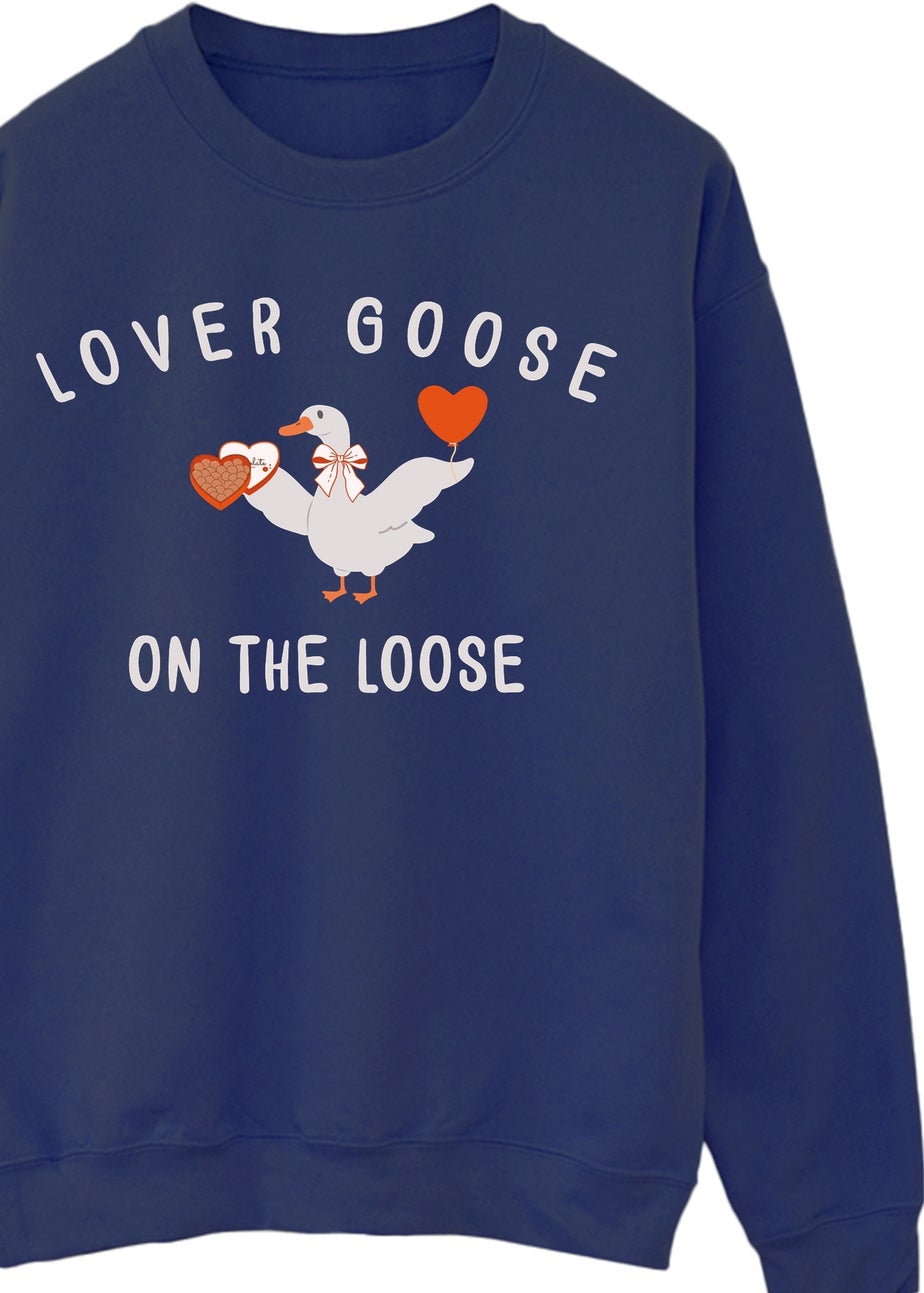 Brands In Valentine's Day Lover Goose Navy Blue Graphic Sweatshirt