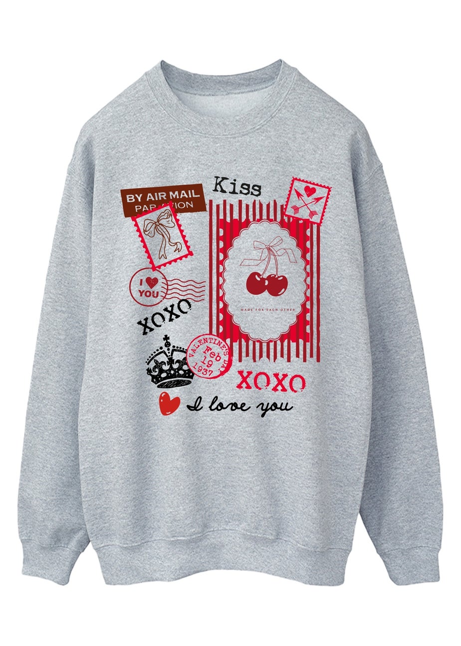 Brands In Valentine's Day Stamps Grey Graphic Sweatshirt