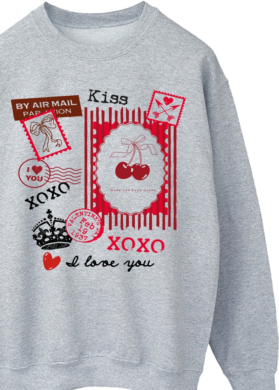 Brands In Valentine's Day Stamps Grey Graphic Sweatshirt