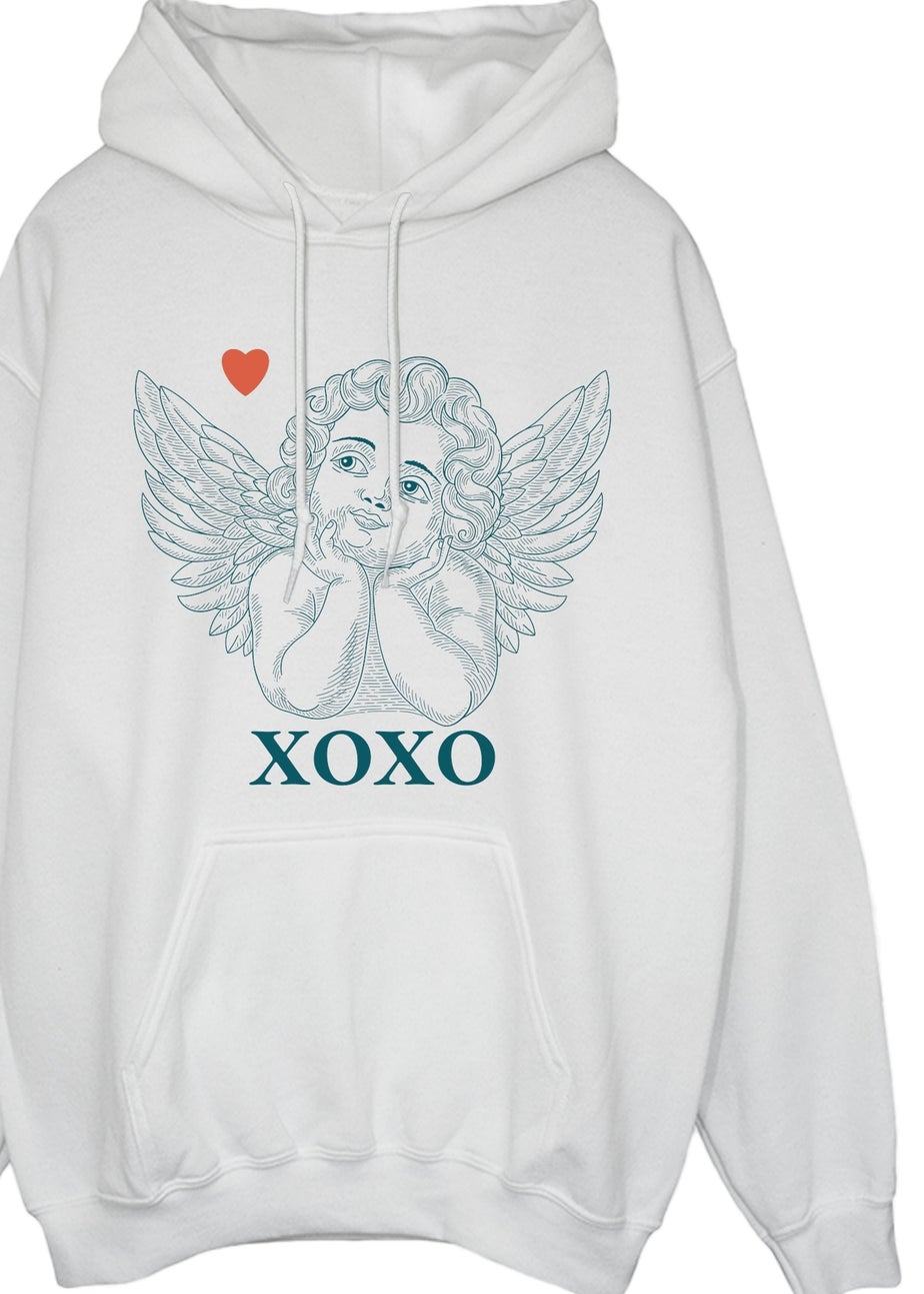 Brands In Valentine's Day Angel White Graphic Hoodie