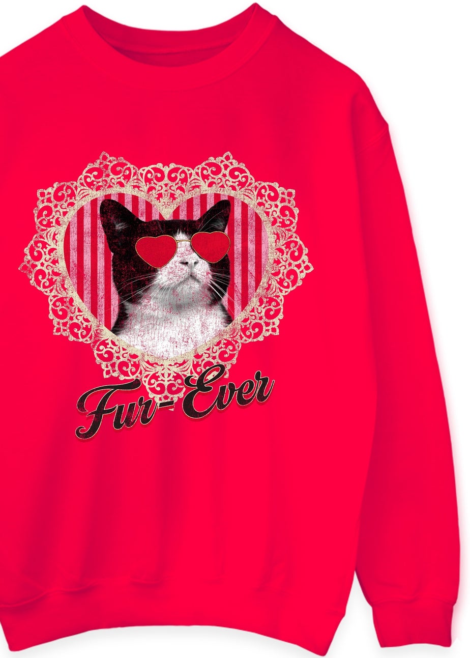 Brands In Valentine's Day Cat Fur Ever Red Graphic Sweatshirt