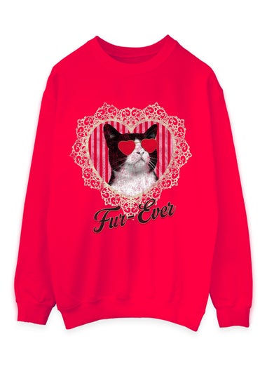Brands In Valentine's Day Cat Fur Ever Red Graphic Sweatshirt