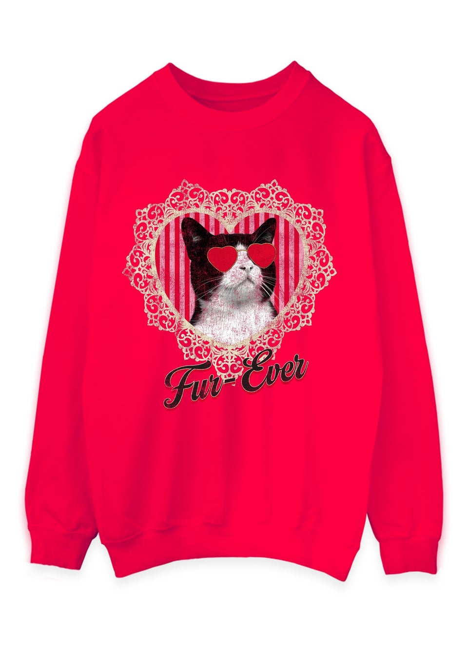Brands In Valentine's Day Cat Fur Ever Red Graphic Sweatshirt