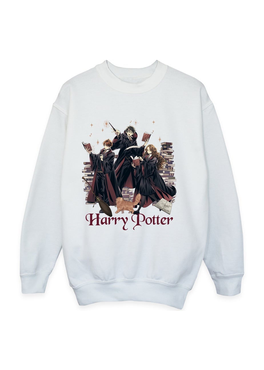 Ada & Ted Harry Potter Manga Characters Girls White Graphic Sweatshirt (3-13 Years)