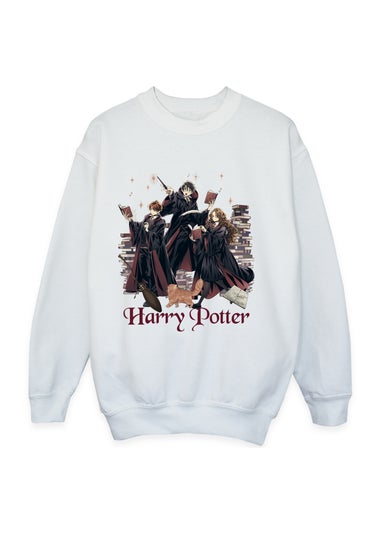 Ada & Ted Harry Potter Manga Characters Girls White Graphic Sweatshirt (3-13 Years)