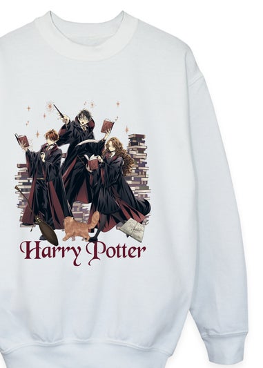Ada & Ted Harry Potter Manga Characters Girls White Graphic Sweatshirt (3-13 Years)