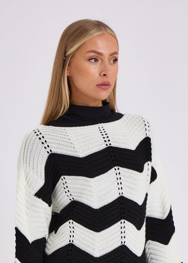 Gini London Cream Wave Knit Oversized Jumper