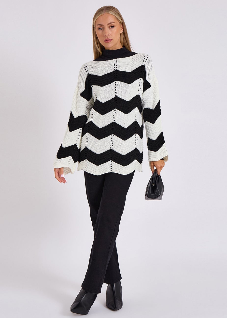 Gini London Cream Wave Knit Oversized Jumper